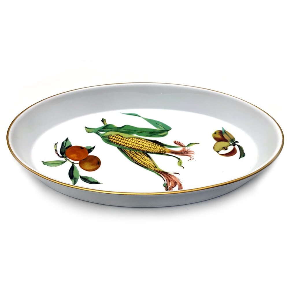 ROYAL Worcester Evesham Gold Fine Porcelain Oval Serving Platter Vintage 1990s
